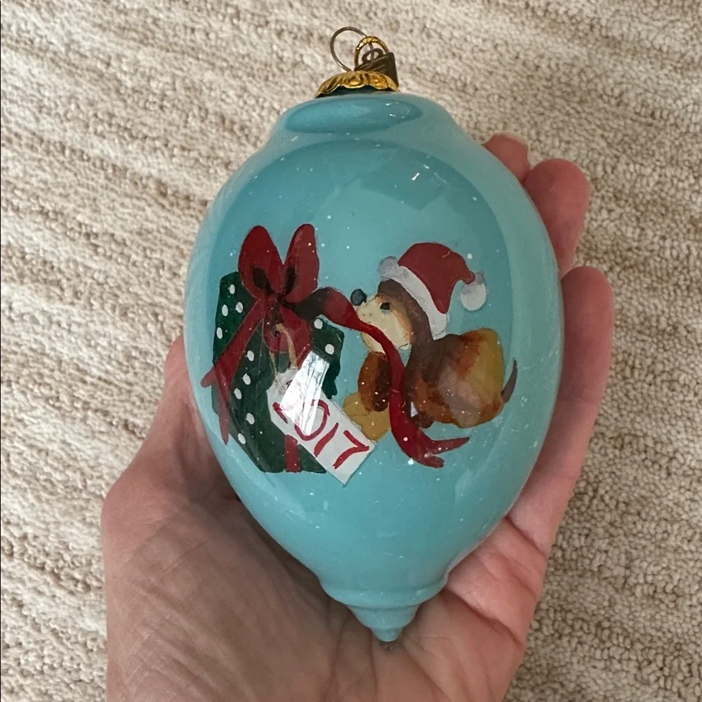 Li Bien 2017 Ornament Pier 1 Glass Ornament Santa Puppy Hand Blown & Painted